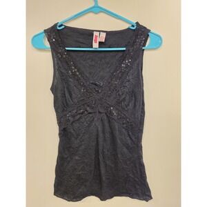Y2K Bongo Small Black Lace‎ Sequin Tank Top Fairycore Goblincore